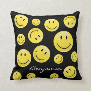 Cojín Decorativo Cara feliz amarilla clásica