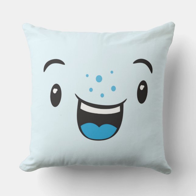 Cojín decorativo Cara Kawaii Sonriente Azul (Anverso)