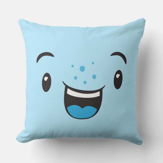 Cojín decorativo Cara Kawaii Sonriente Azul (Anverso)
