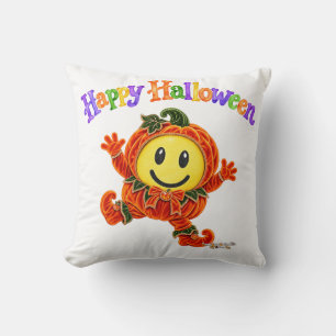 Cojín Decorativo Cara sonriente de Halloween en tela de terciopelo