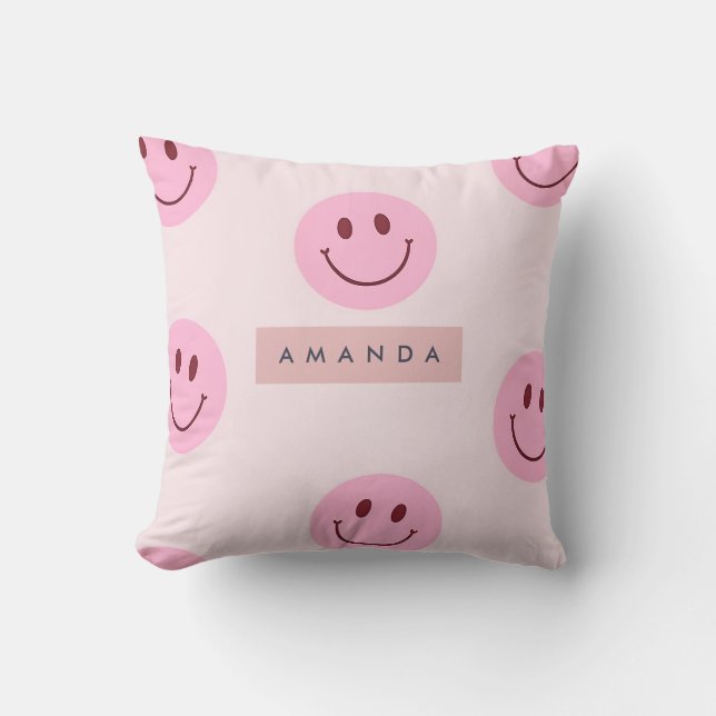 Cojín Decorativo Cara Sonriente Rosa Pastel Personalizada (Anverso)