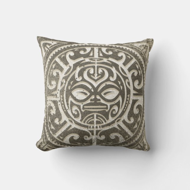 Cojín Decorativo Cara tribal polinesia Brown (Anverso)