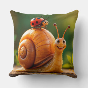 Cojín Decorativo Caracol de dibujos animados feliz que aloja a una 