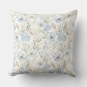 COJÍN DECORATIVO CARACOLAS Y FLORES AZUL Y BEIGE PASTEL