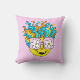 Cojín Decorativo Carácter sonriente divertido con anteojos rosados 