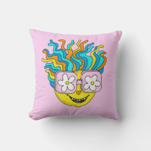 Cojín Decorativo Carácter sonriente divertido con anteojos rosados