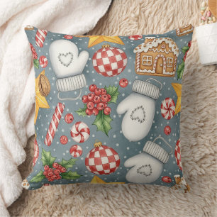 Cojín Decorativo Caramelo de Cane de Navidad de Pan de Jengibre Acu