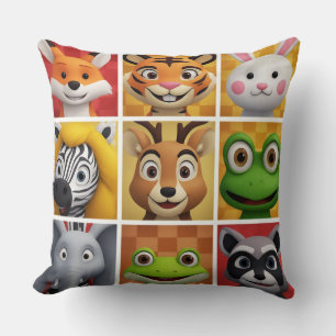 Cojín Decorativo Caras De Animales Coloridas Para Amantes De Los An