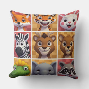 Cojín Decorativo Caras de Animales del Bosque Adorables para Amante