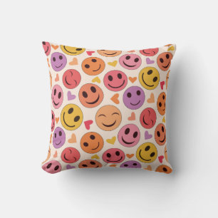 Cojín Decorativo Caras felices sonrientes coloridas con corazones