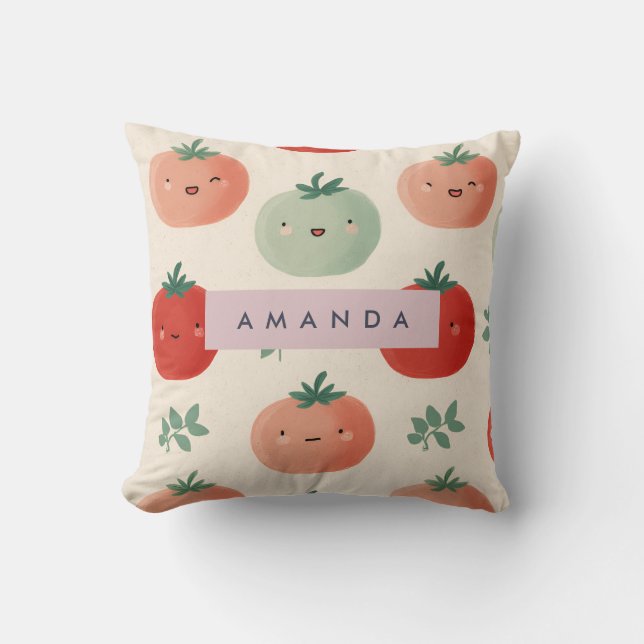 Cojín Decorativo Caras personalizadas de tomate Kawaii Pastel (Anverso)