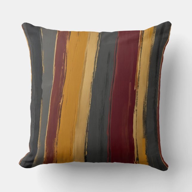 Cojín Decorativo Carbón de oro amarillo rojo y rayas grises (Anverso)