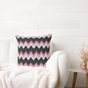 Cojín Decorativo Carbón rosado y Zig Zag blanco