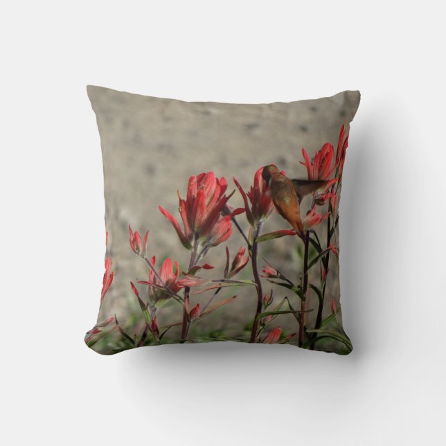 Cojín Decorativo cardenal colibrí. (Anverso)