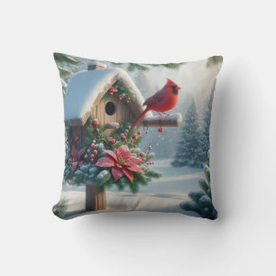 Cojín Decorativo Cardenal de invierno en un hogar festivo