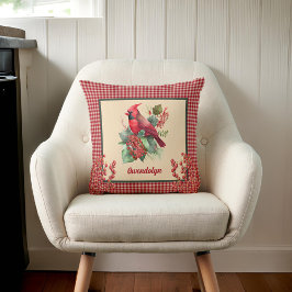 Cojín Decorativo Cardenal de invierno y Berries con Monograma de Gi