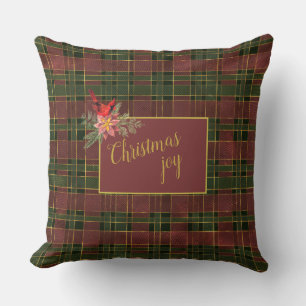 Cojín Decorativo Cardenal de Navidad de Cuadro Escocés Verde Bosque