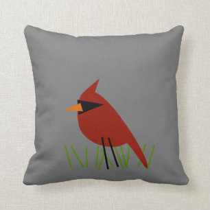 Cojín Decorativo Cardenal en hierba con gris