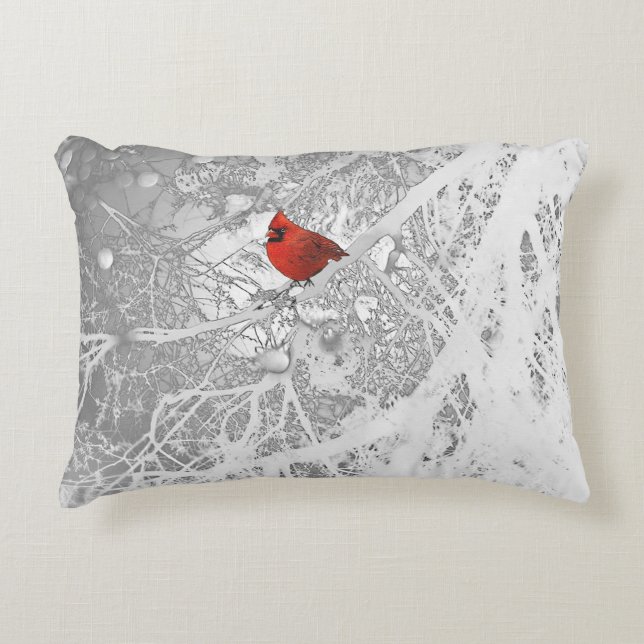 Cojín Decorativo Cardenal en invierno (Anverso)
