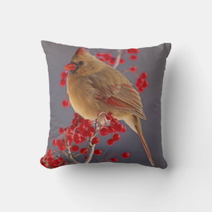 Cojín Decorativo Cardenal norte femenino entre hawthorn