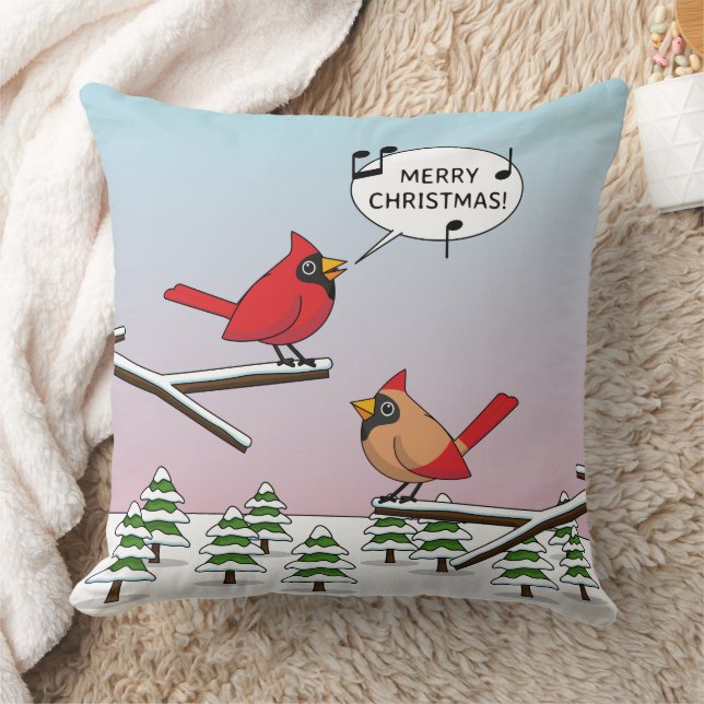 Cojín Decorativo Cardenal rojo curado canta Feliz Navidad (Manta)