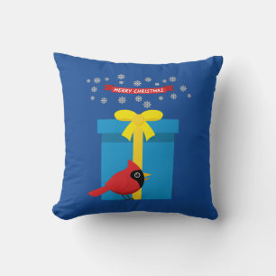 Cojín Decorativo Cardenal rojo curado con regalo azul