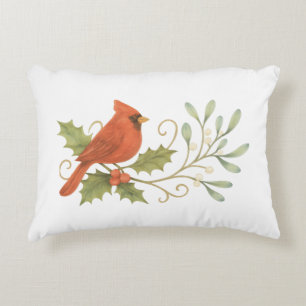 Cojín Decorativo Cardenal Rojo En Invierno Holly & Mistletoe