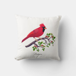 Cojín Decorativo Cardenal Rojo en Rama de Árbol