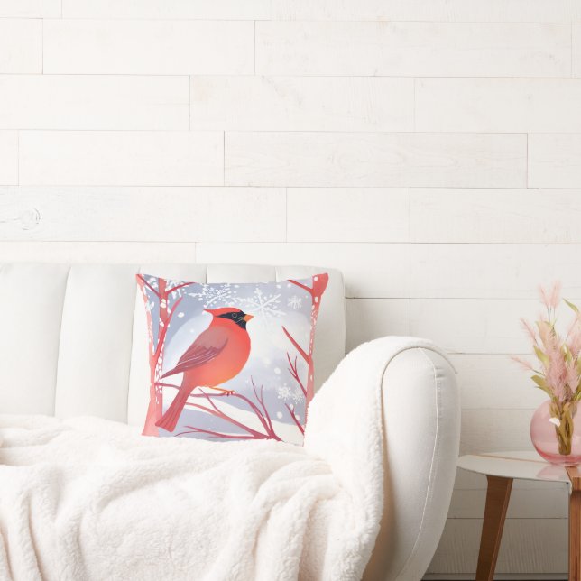 Cojín Decorativo Cardenal rojo | Hermosa pintura acuarela (Sofá)