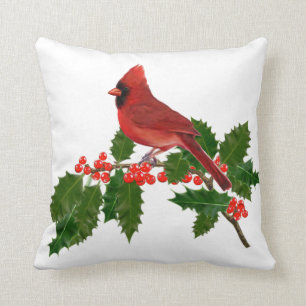 COJÍN DECORATIVO CARDENAL ROJO POSADO EN ACEBO