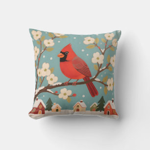 Cojín Decorativo Cardenal Rojo Rama de Invierno
