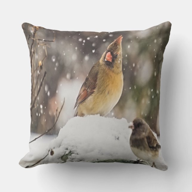 Cojín Decorativo Cardenal Y Espadín En La Nieve (Anverso)