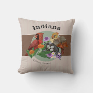 Cojín Decorativo Cardenales del norte de Indiana con plantas nativa