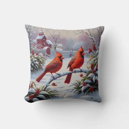 Cojín Decorativo Cardenales rojos en invierno