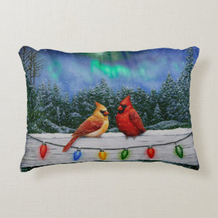 Cojín Decorativo Cardenales y Navidades iluminan la nieve de invier