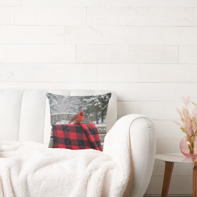 Cojín Decorativo Cardinal On a Snowy Plaid Blanket (Sofá)