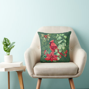 Cojín Decorativo Cardinal y Poinsettia
