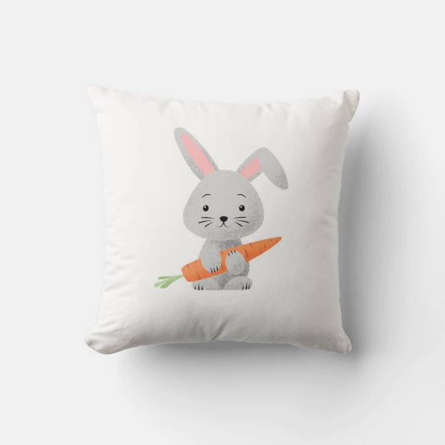 Cojín Decorativo Caricatura Cuta Fluffy Bunny Carrot (Anverso)