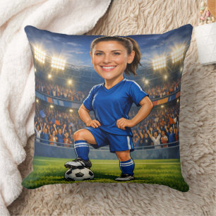 Cojín Decorativo Caricatura de estrella de fútbol/fútbol con foto p