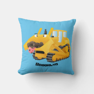 Cojín Decorativo Caricatura graciosa amarilla con bulldozer