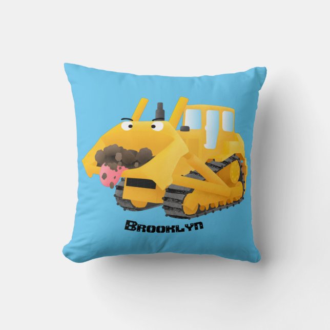 Cojín Decorativo Caricatura graciosa amarilla con bulldozer (Anverso)