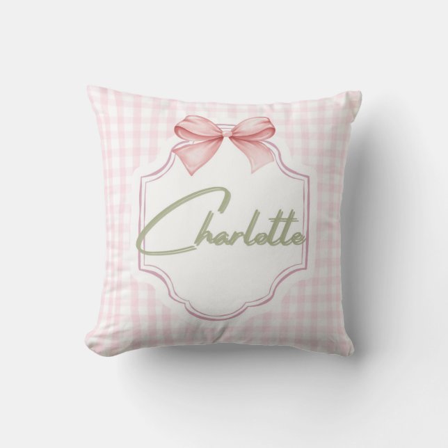 Cojín Decorativo Carlota Personalizada Rosa Bow & Gingham Print (Anverso)
