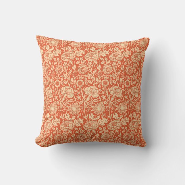 Cojín Decorativo Carnación de Art Nouveau Damask, Naranja mandarín (Anverso)
