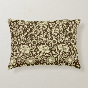 Cojín Decorativo Carnación modernista Damasco, marrón y crema