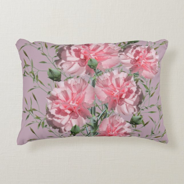 Cojín Decorativo Carnación rosa y fondo follaje rosa medio (Anverso)
