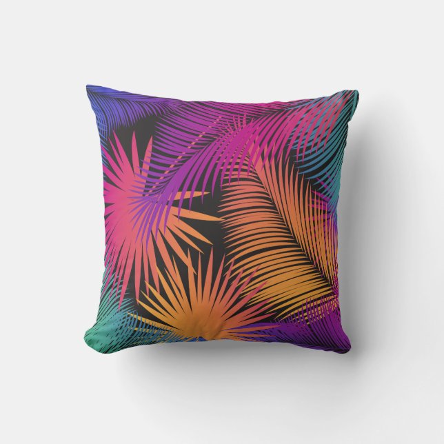 Cojín Decorativo Carnaval Palmilla tropical hojas patrón acuarela (Anverso)