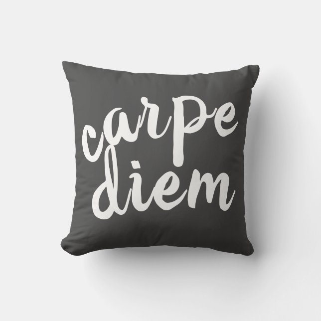 Cojín Decorativo carpe diem gris y blanco cita en negrita moderna (Anverso)