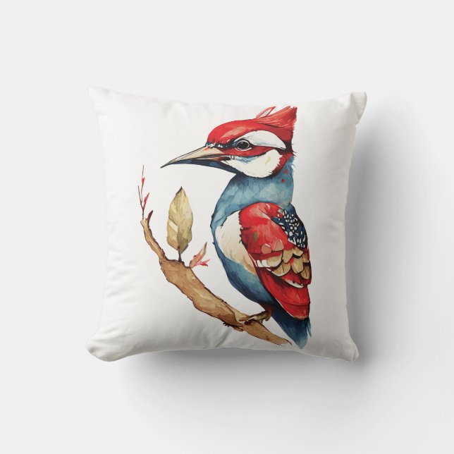 Cojín Decorativo Carpintero rojo y azul (Anverso)