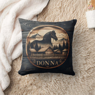 Cojín Decorativo Carrera de madera de caballo y paisaje montañoso