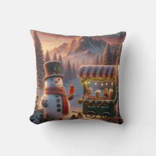 Cojín Decorativo Carrito de Chocolate Caliente del Hombre de Nieve